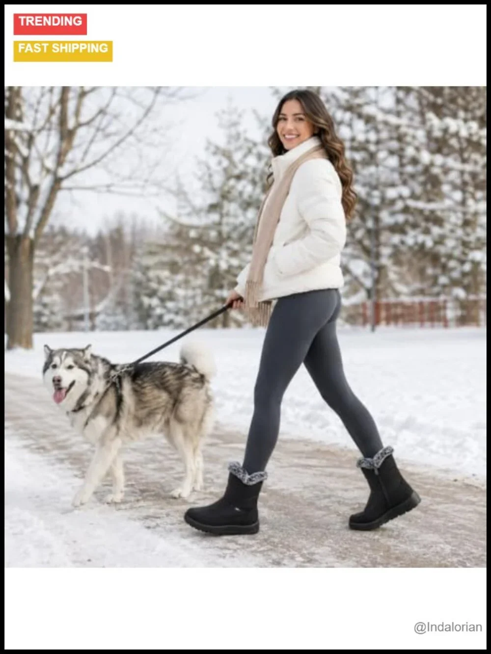 Waterproof Faux Fur Lined Ankle Snow Booties with Side Zipper Anti Slip